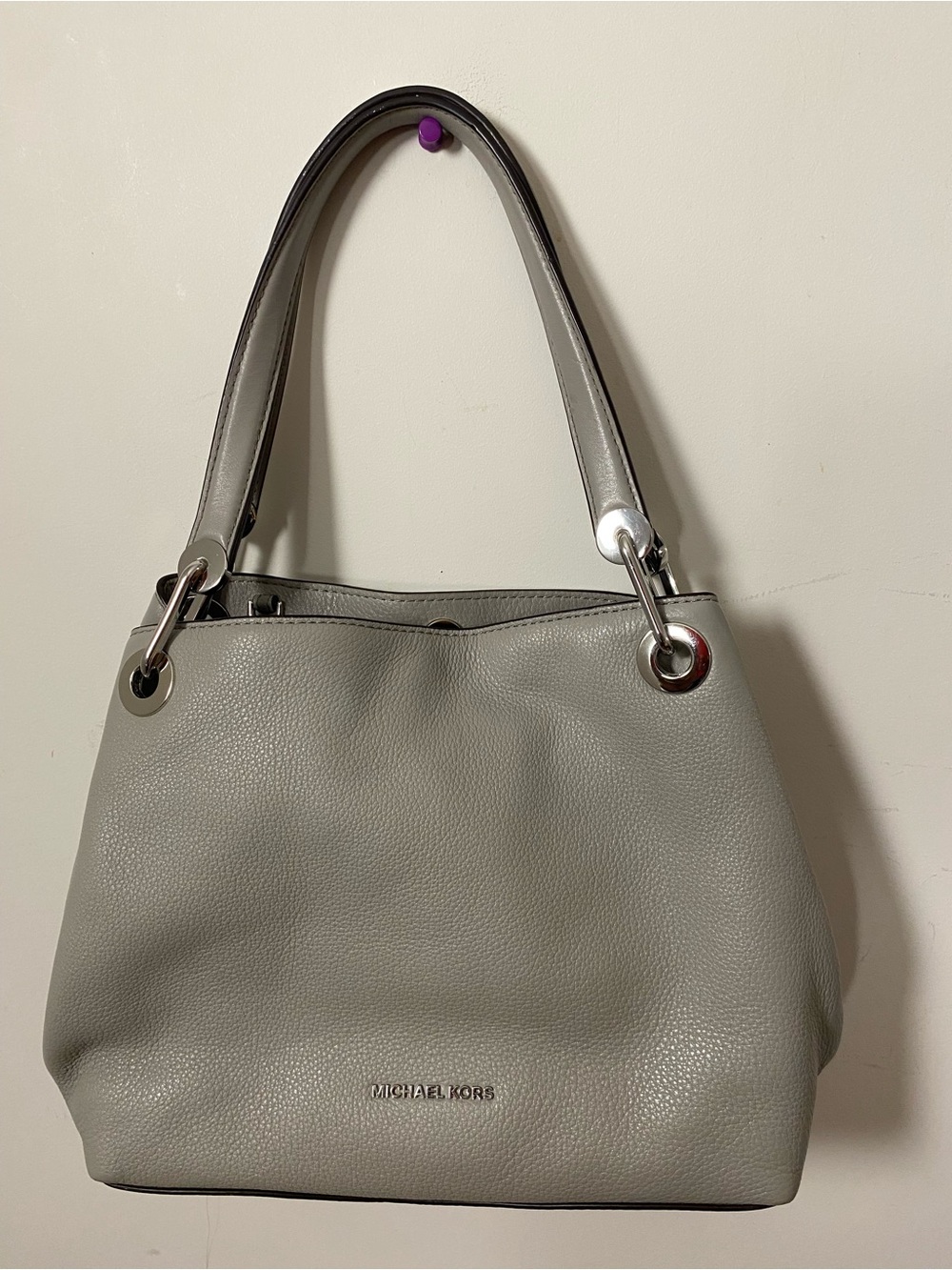 Michael Kors Light Gray Pebbled Leather Shoulder Bag